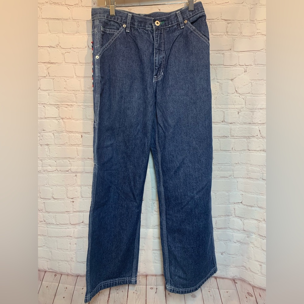 Y2K Tommy Hilfiger Carpenter Jeans with Red and White Trim Wide Leg Size 7 - Picture 2 of 7